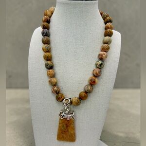 Jay King Crazy Lace Agate Pendant Necklace Sterling Mine Finds 141g 18-20” 925